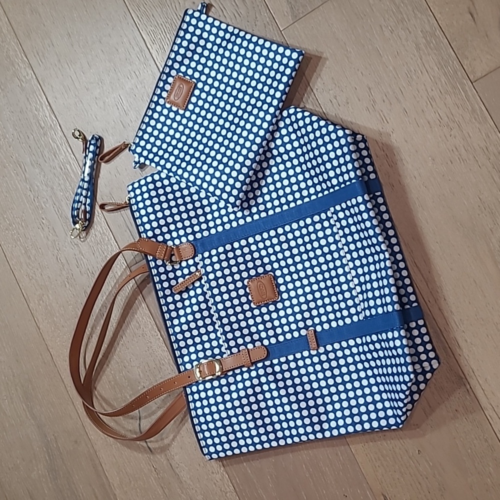 NWOT Bric's Life Tote Bag Set Women's Large Blue Polka Dot Shopping/Travel Bags